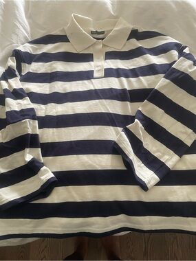 Zara women’s Navy and White Striped Rugby Polo top